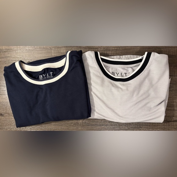 (2) BYLT Men’s Striped Ringer Tees- XL, NAVY AND GREY - Picture 2 of 8